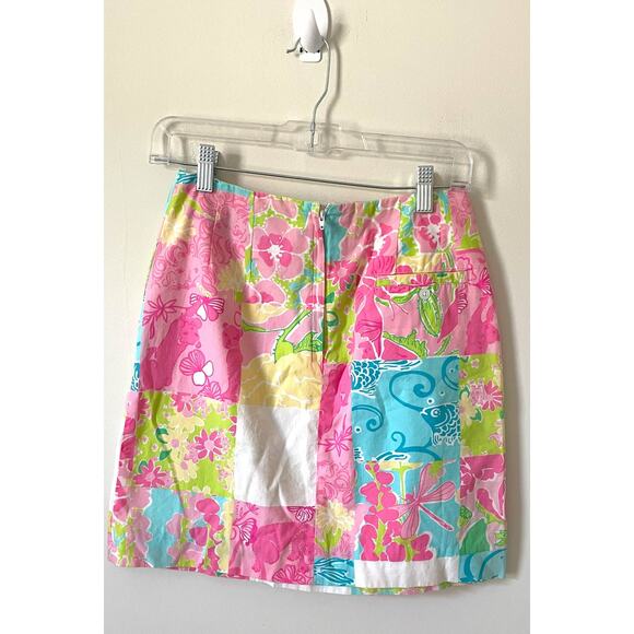 Lilly Pulitzer Vintage Patchwork Floral Animal Mini Skirt Pink Blue Size 2 - Picture 2 of 7
